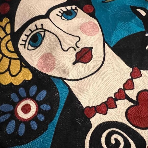 Luxury Embroidered Frida and Cat Throw Pillow Cover - Picture 2 of 5
